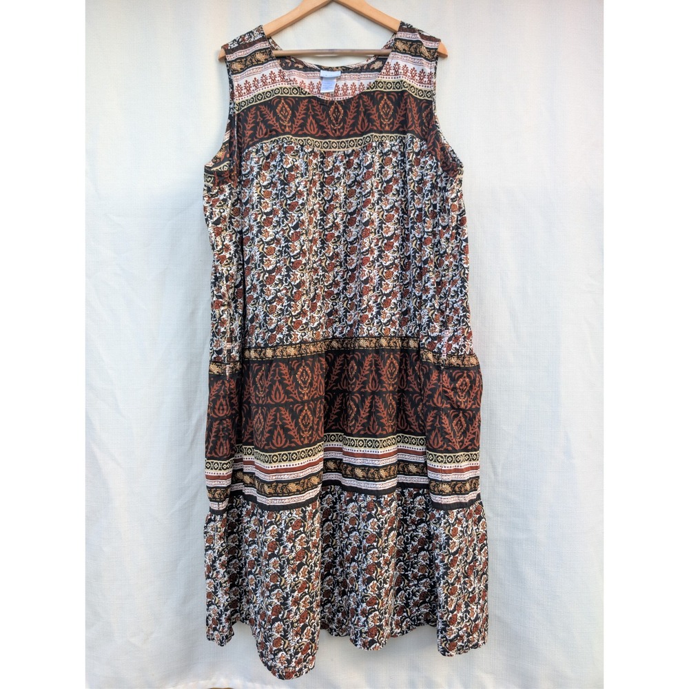 Vicki Wayne Sleeveless Dress Womens 4X Earth Tone Patchwork Cotton Lagenlook